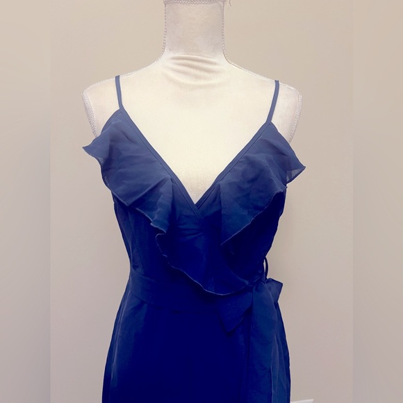Navy Blue Ruffled Spaghetti Strap Dress - Picture 2 of 3